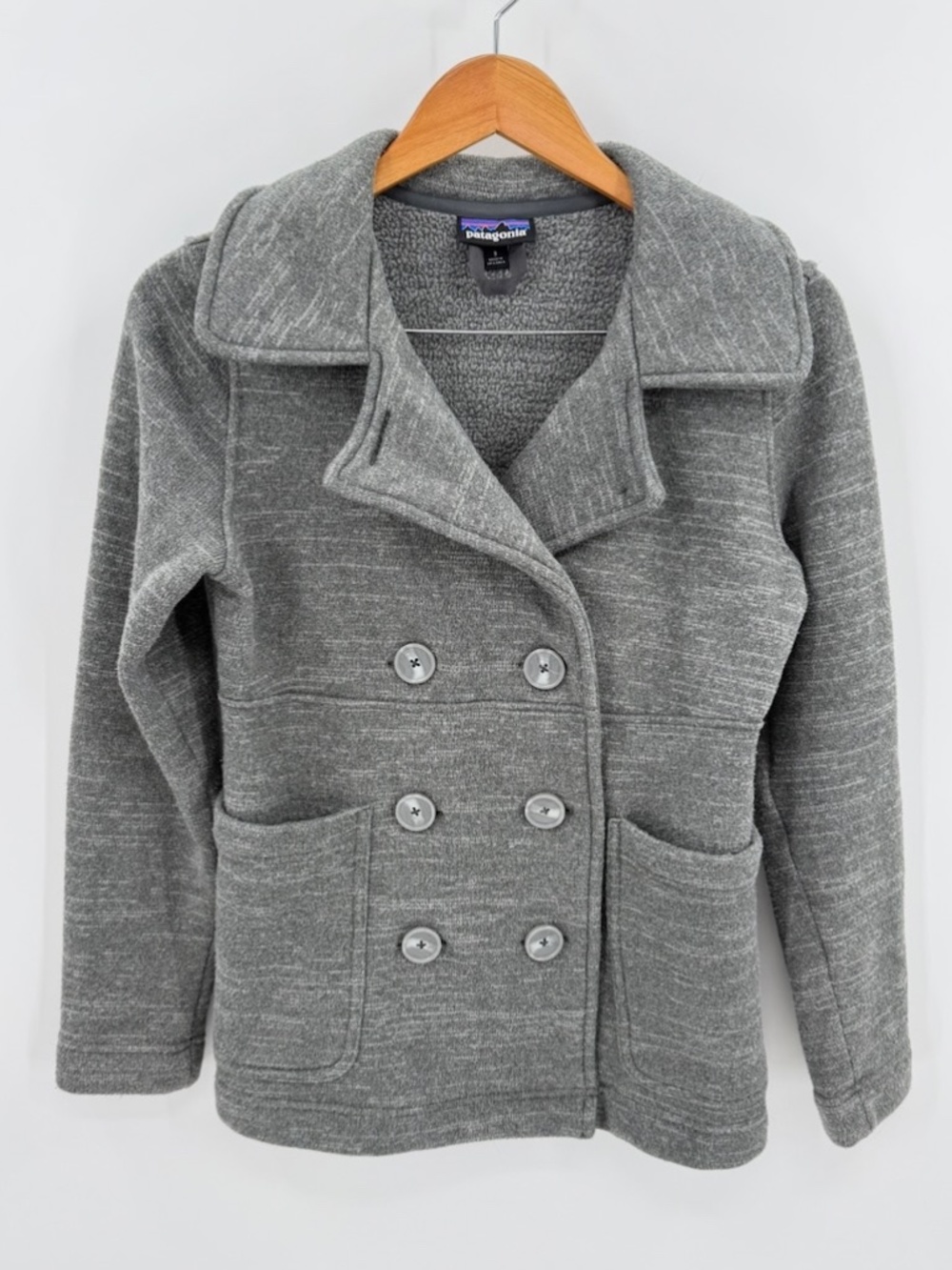 Patagonia Womens Better Sweater Pea Coat S Gray Fleece Blazer Jacket 25860